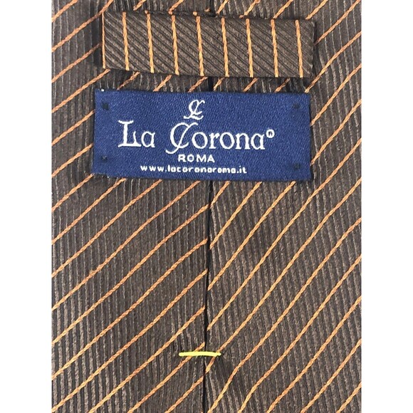 La Corona Roma 100% Silk Tie Brown Oran Stripe Diagonal Lavorazione a Mano Italy - Picture 7 of 9
